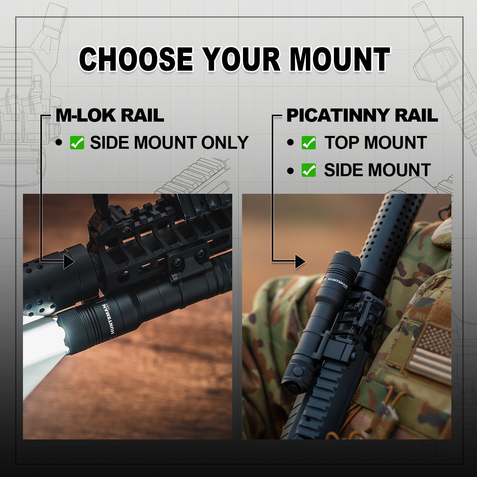 Huntsman 1250LM WML | 510M Beam | 'Picatinny' & 'M-Lok' Dual Mount